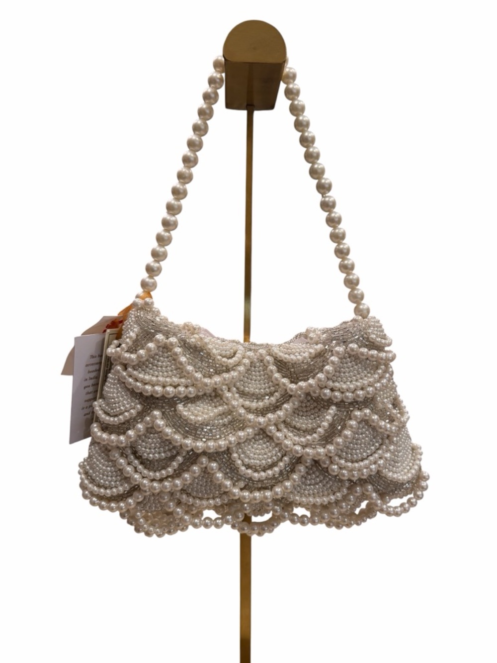Pearl-Embellished Scallop Evening Bag - Cream